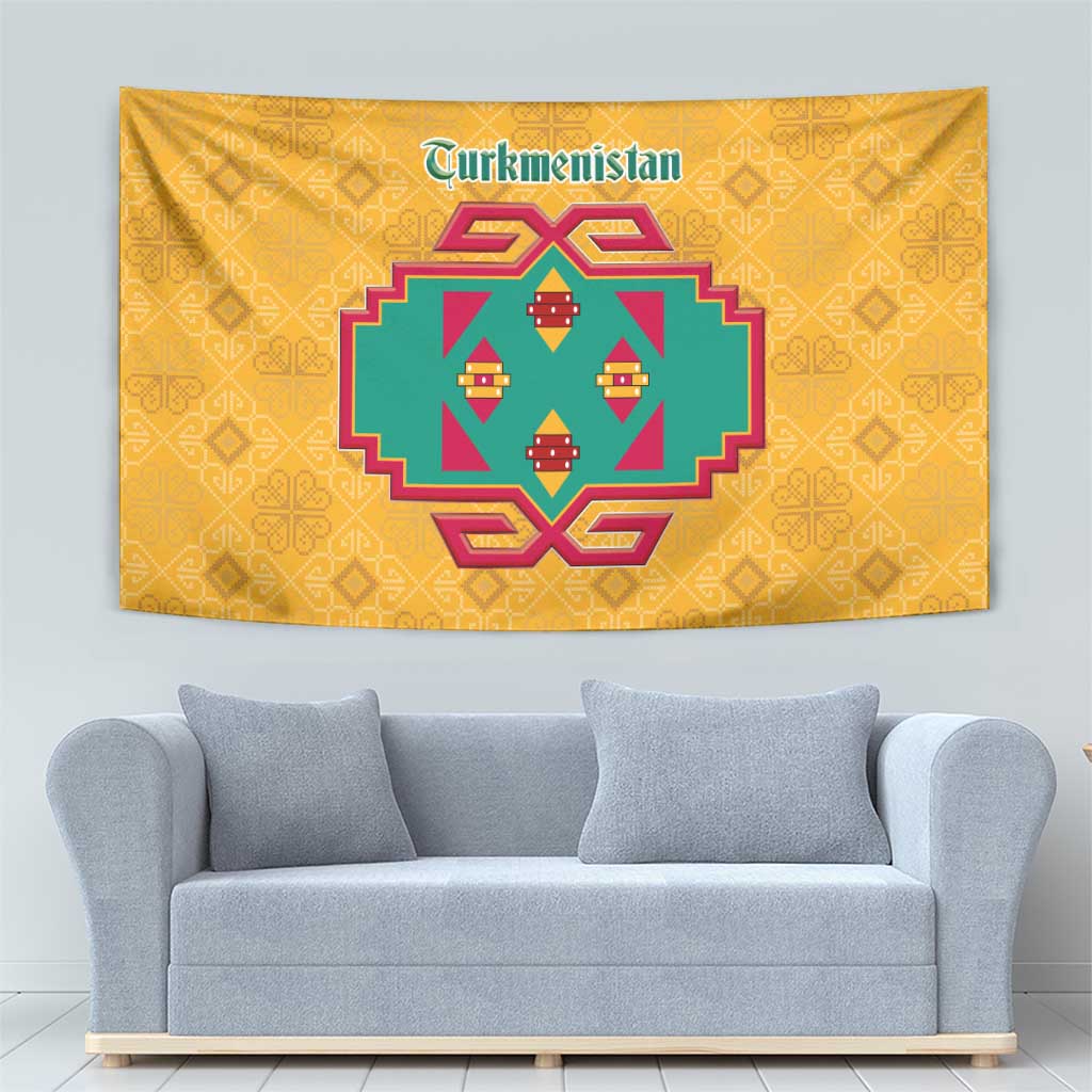 Turkmenistan Traditional Carpet Motif Tapestry with Ethnic Pattern Design