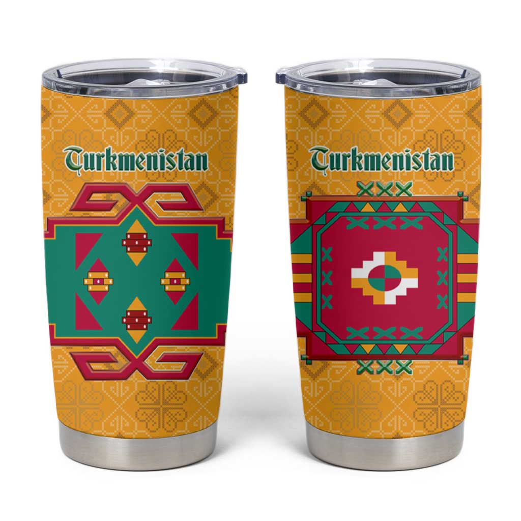 Turkmenistan Traditional Carpet Motif Tumbler Cup with Ethnic Pattern Design