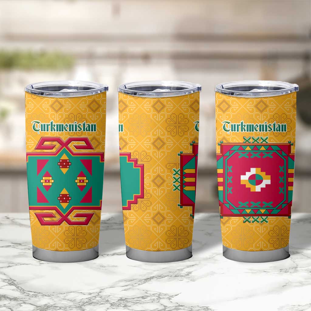 Turkmenistan Traditional Carpet Motif Tumbler Cup with Ethnic Pattern Design