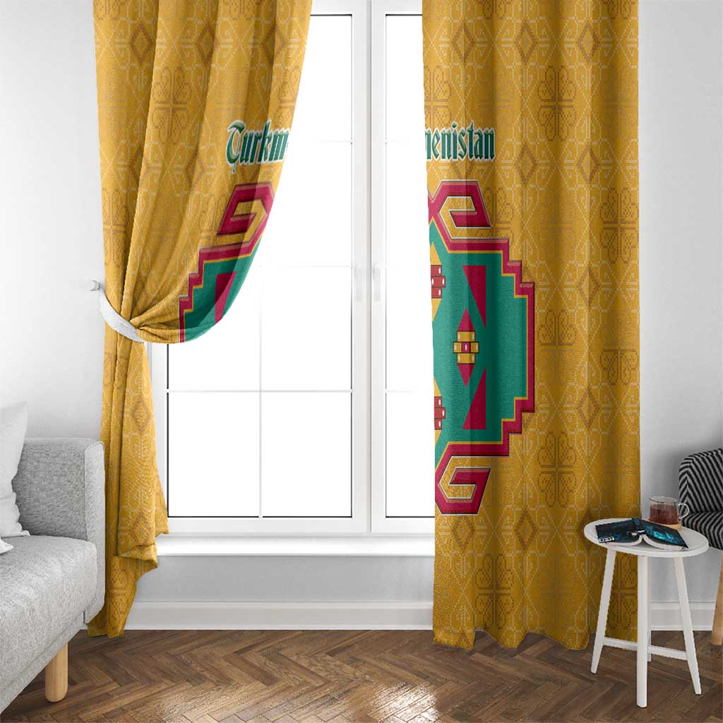 Turkmenistan Traditional Carpet Motif Window Curtain with Ethnic Pattern Design
