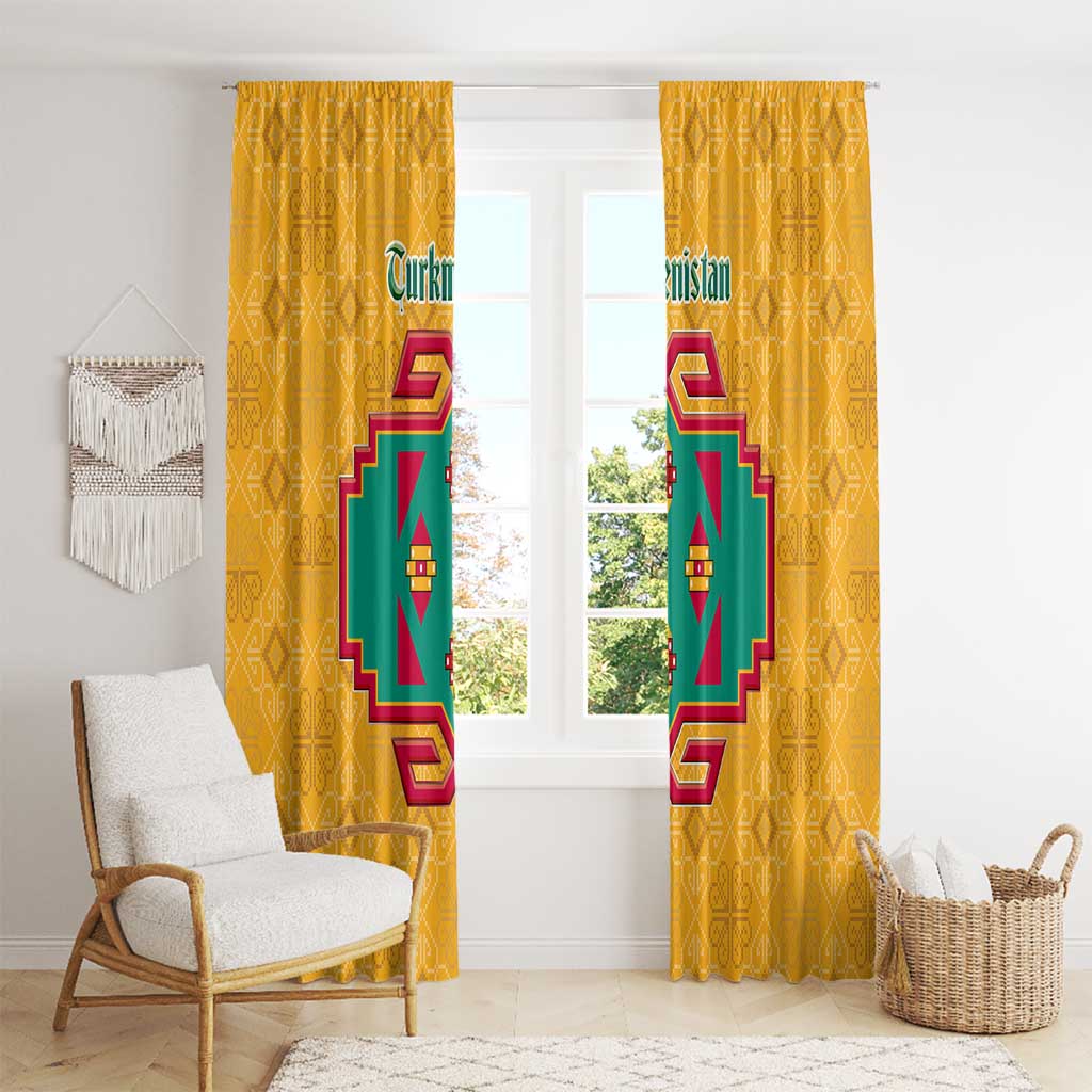 Turkmenistan Traditional Carpet Motif Window Curtain with Ethnic Pattern Design