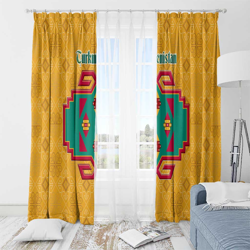 Turkmenistan Traditional Carpet Motif Window Curtain with Ethnic Pattern Design