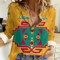 Turkmenistan Traditional Carpet Motif Women Casual Shirt with Ethnic Pattern Design