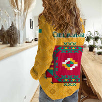 Turkmenistan Traditional Carpet Motif Women Casual Shirt with Ethnic Pattern Design