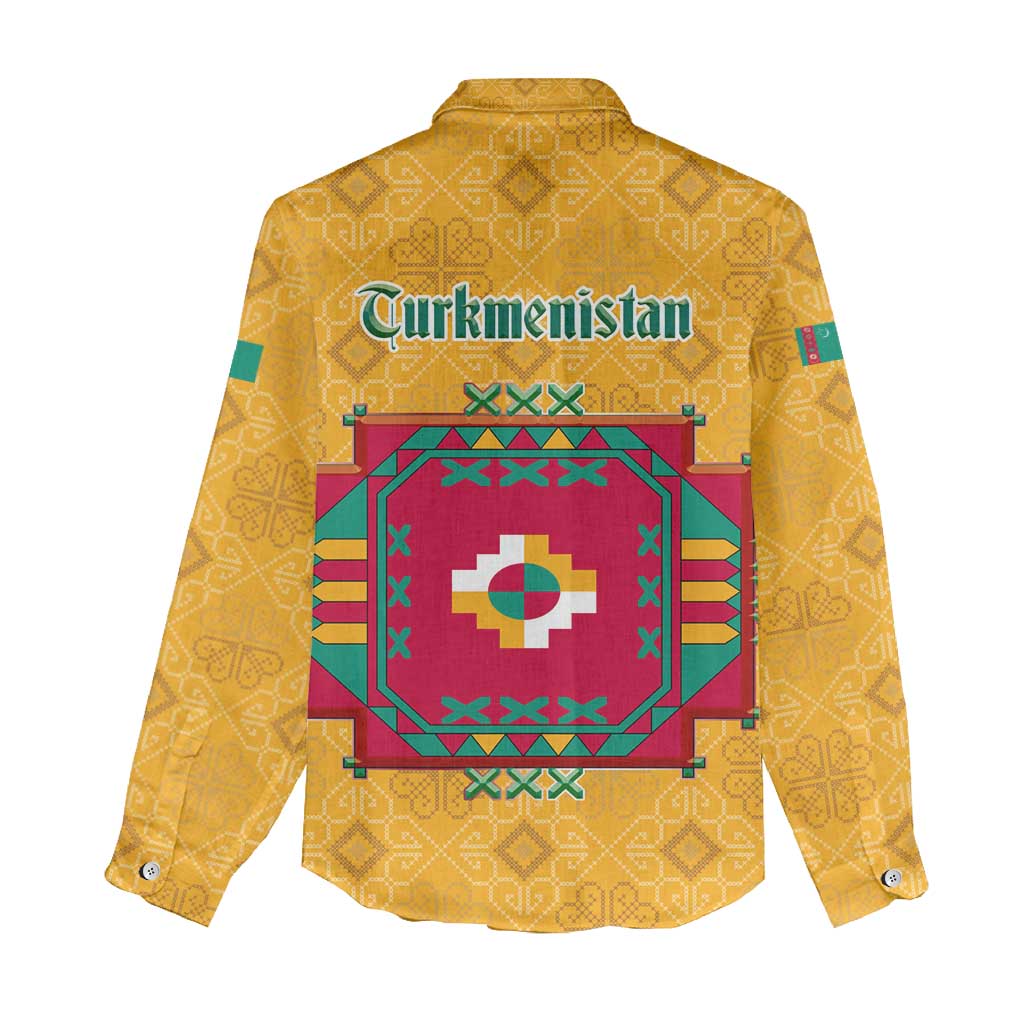 Turkmenistan Traditional Carpet Motif Women Casual Shirt with Ethnic Pattern Design