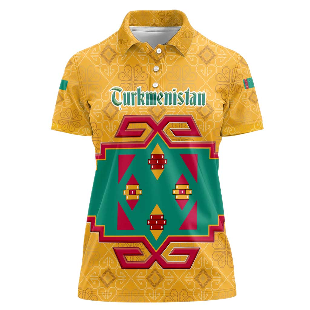 Turkmenistan Traditional Carpet Motif Women Polo Shirt with Ethnic Pattern Design