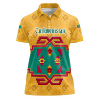 Turkmenistan Traditional Carpet Motif Women Polo Shirt with Ethnic Pattern Design