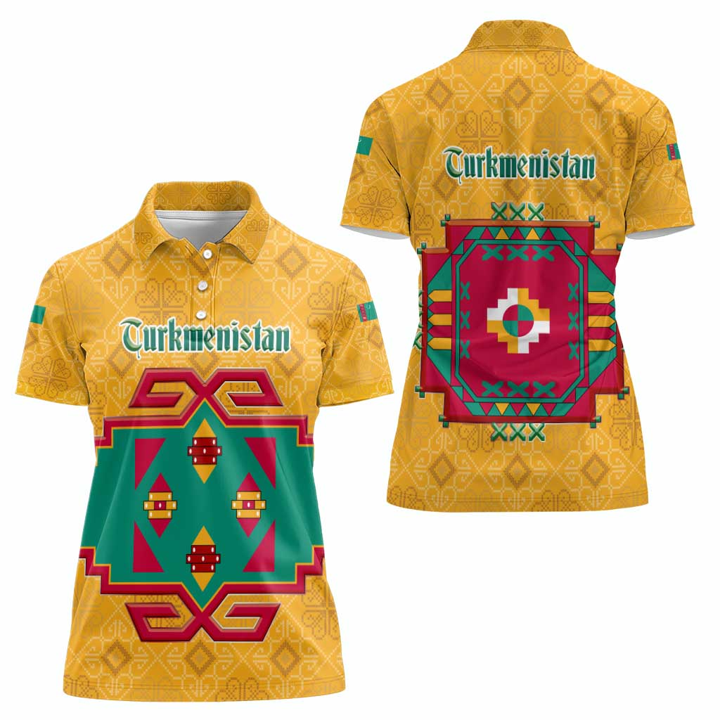 Turkmenistan Traditional Carpet Motif Women Polo Shirt with Ethnic Pattern Design