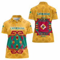 Turkmenistan Traditional Carpet Motif Women Polo Shirt with Ethnic Pattern Design