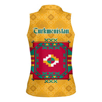 Turkmenistan Traditional Carpet Motif Women Sleeveless Polo Shirt with Ethnic Pattern Design