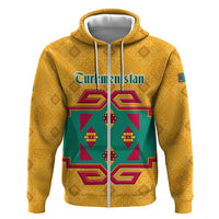 Turkmenistan Traditional Carpet Motif Zip Hoodie with Ethnic Pattern Design