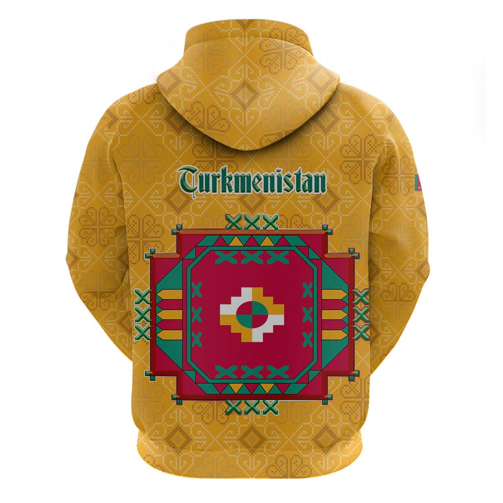 Turkmenistan Traditional Carpet Motif Zip Hoodie with Ethnic Pattern Design