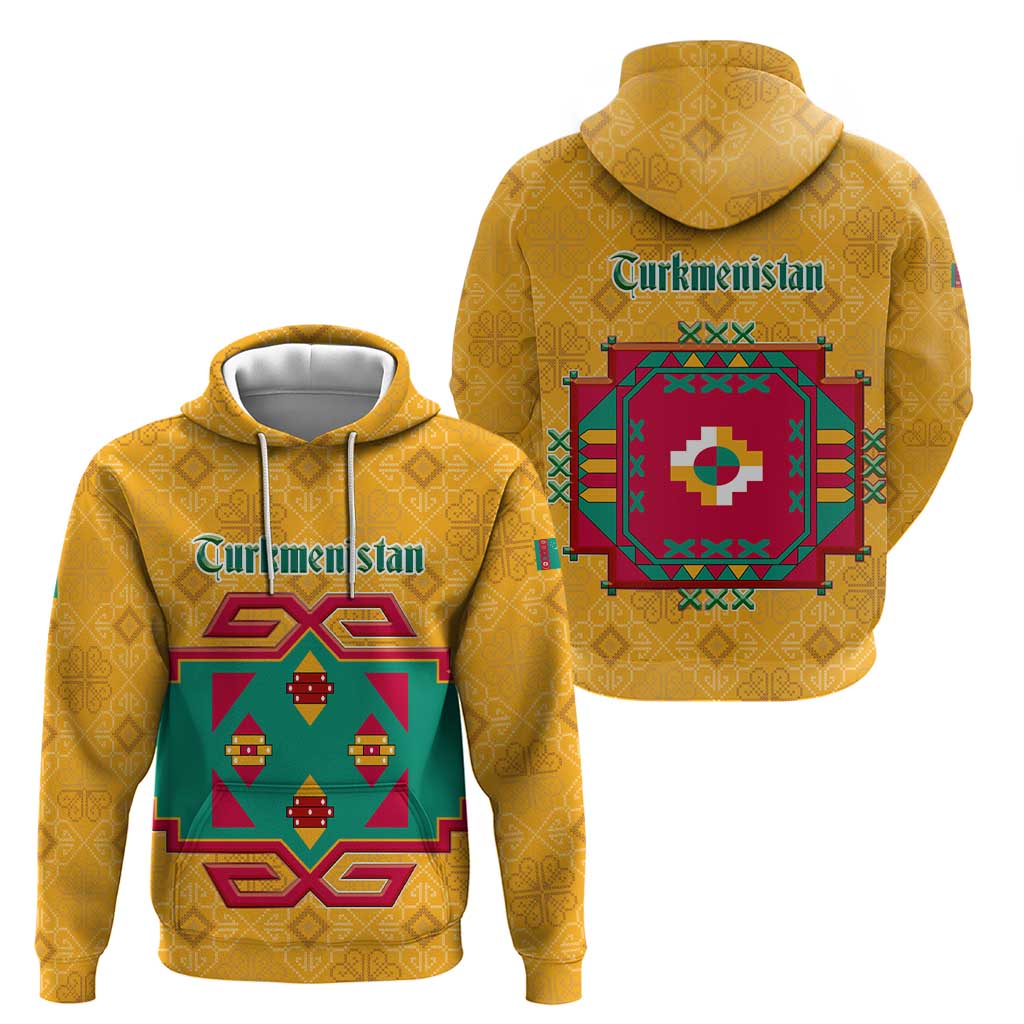 Turkmenistan Traditional Carpet Motif Zip Hoodie with Ethnic Pattern Design