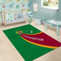 Turkmenistan Green Area Rug with Crescent Moon and State Emblem Design