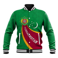 Turkmenistan Green Baseball Jacket with Crescent Moon and State Emblem Design