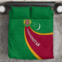 Turkmenistan Green Bedding Set with Crescent Moon and State Emblem Design