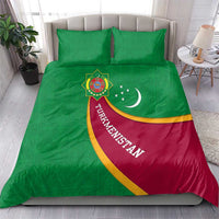 Turkmenistan Green Bedding Set with Crescent Moon and State Emblem Design