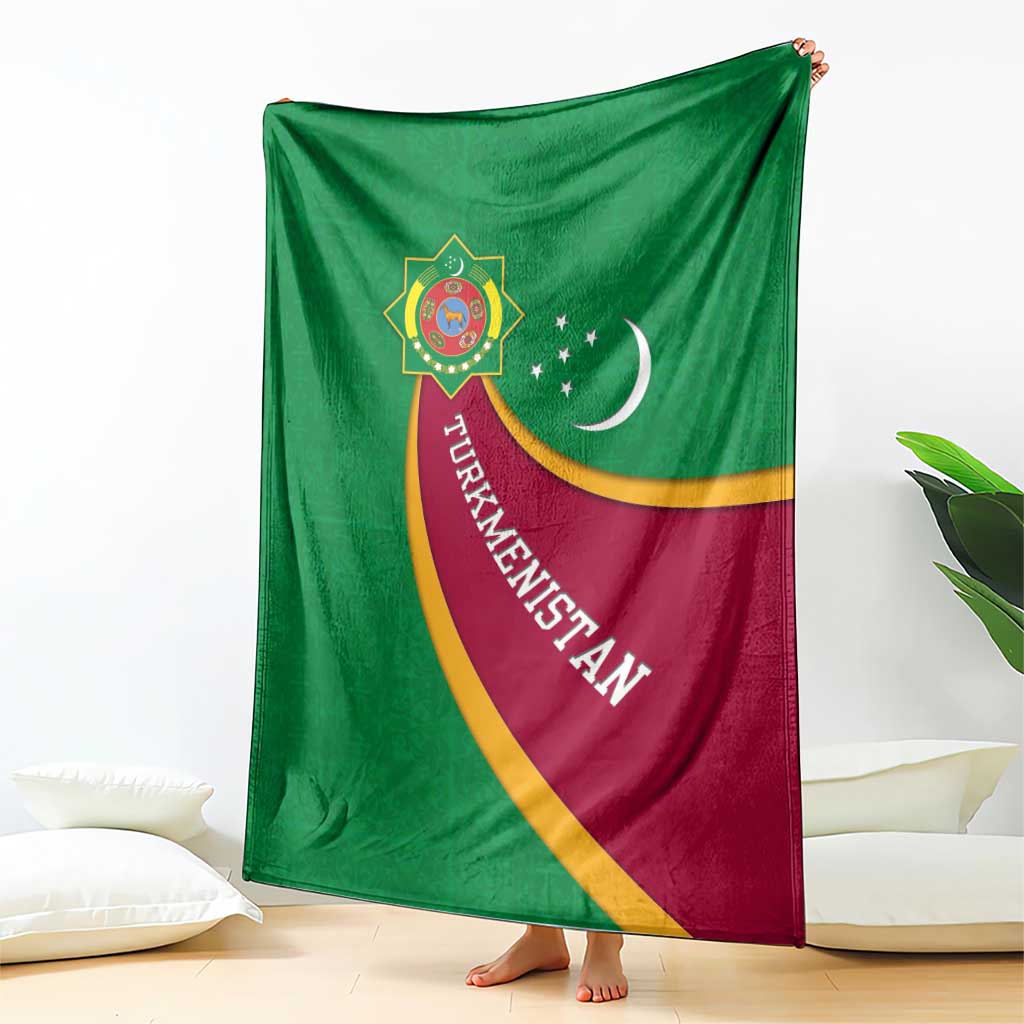 Turkmenistan Green Blanket with Crescent Moon and State Emblem Design