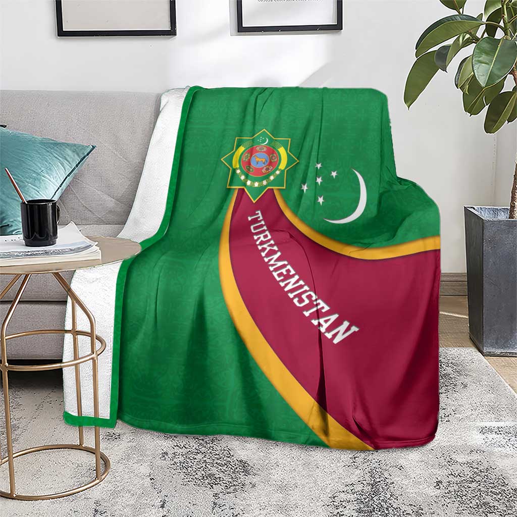 Turkmenistan Green Blanket with Crescent Moon and State Emblem Design