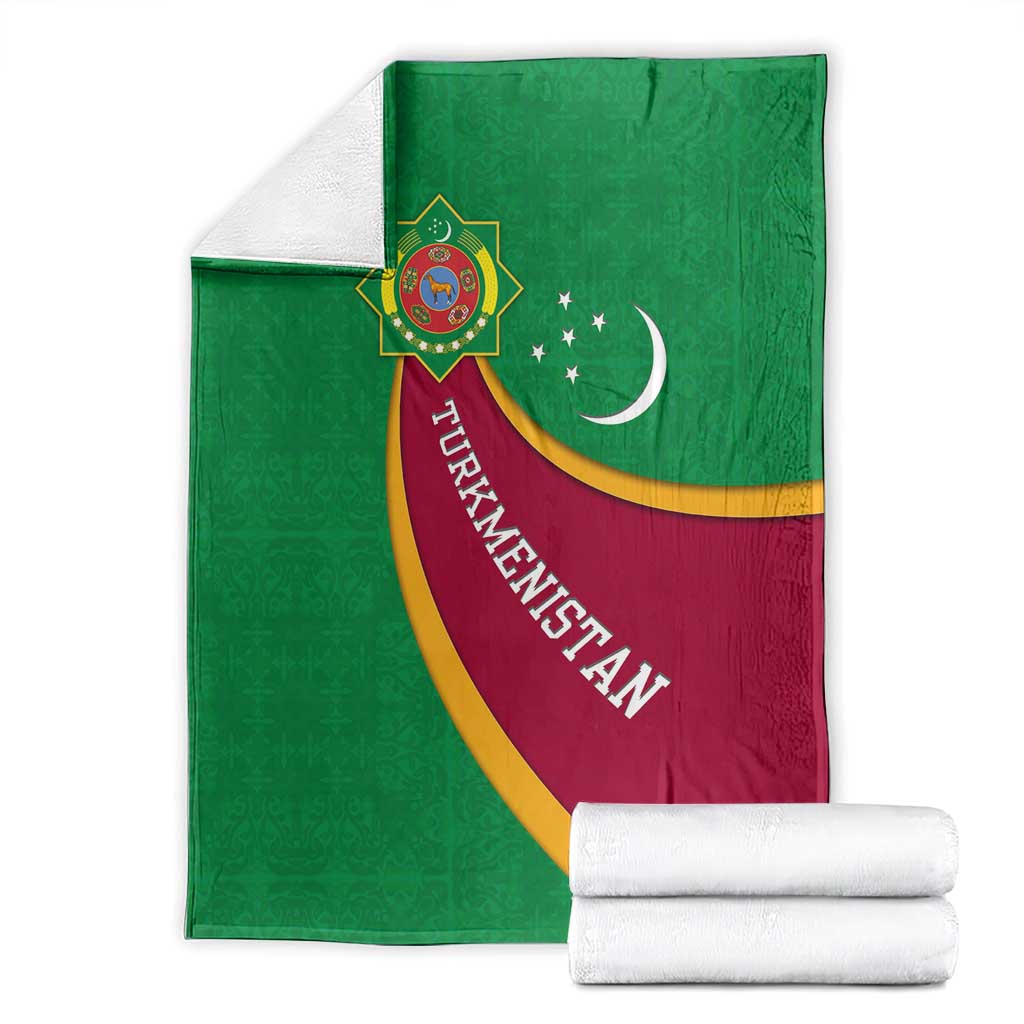Turkmenistan Green Blanket with Crescent Moon and State Emblem Design