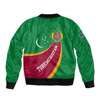 Turkmenistan Green Bomber Jacket with Crescent Moon and State Emblem Design