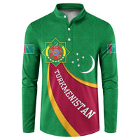 Turkmenistan Green Button Sweatshirt with Crescent Moon and State Emblem Design