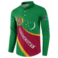 Turkmenistan Green Button Sweatshirt with Crescent Moon and State Emblem Design