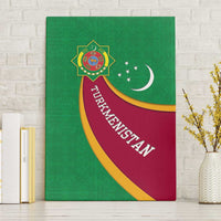 Turkmenistan Green Canvas Wall Art with Crescent Moon and State Emblem Design