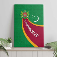 Turkmenistan Green Canvas Wall Art with Crescent Moon and State Emblem Design