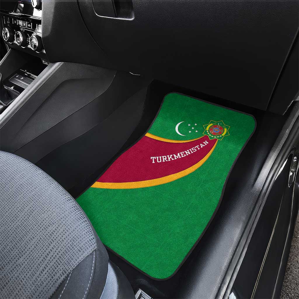 Turkmenistan Green Car Mats with Crescent Moon and State Emblem Design
