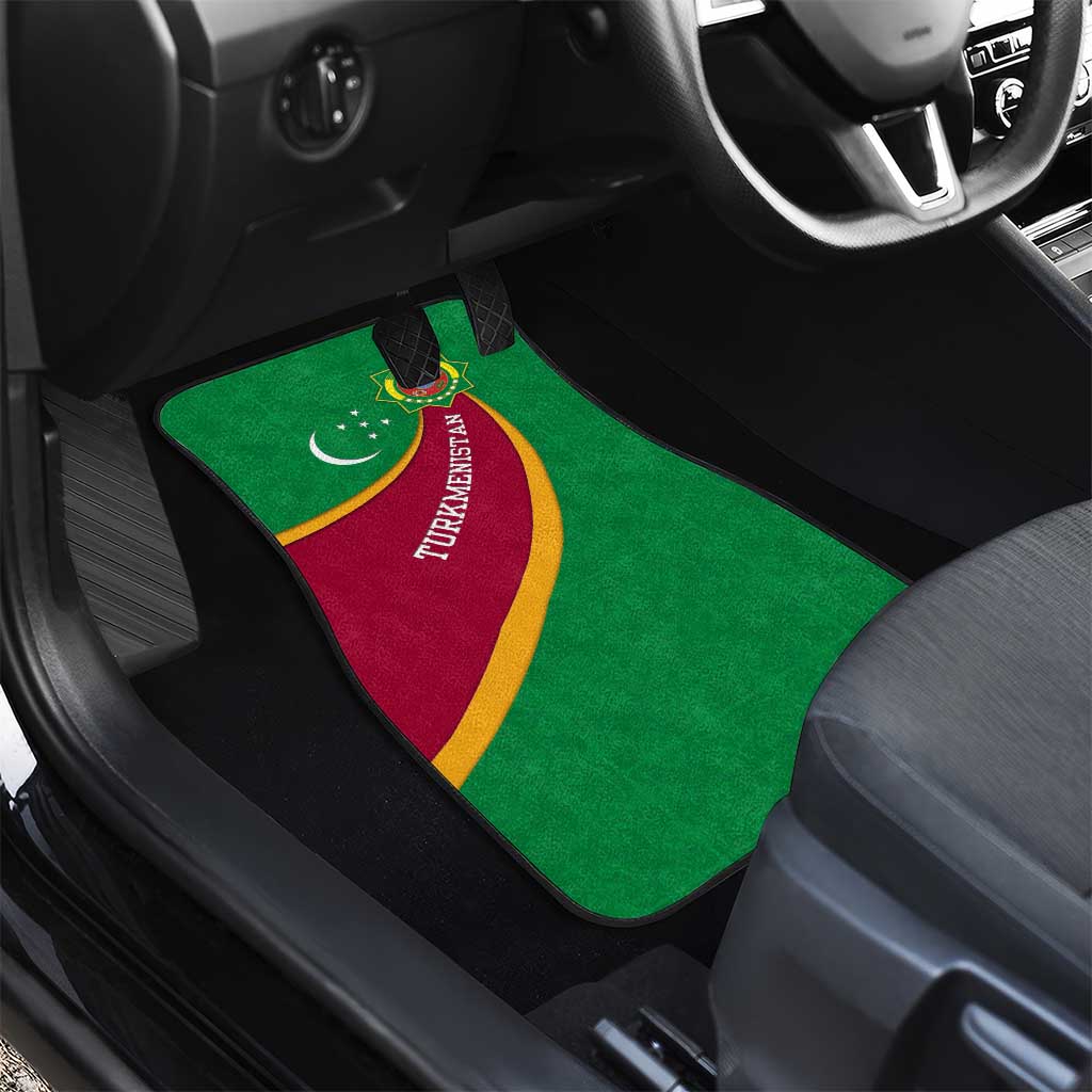 Turkmenistan Green Car Mats with Crescent Moon and State Emblem Design