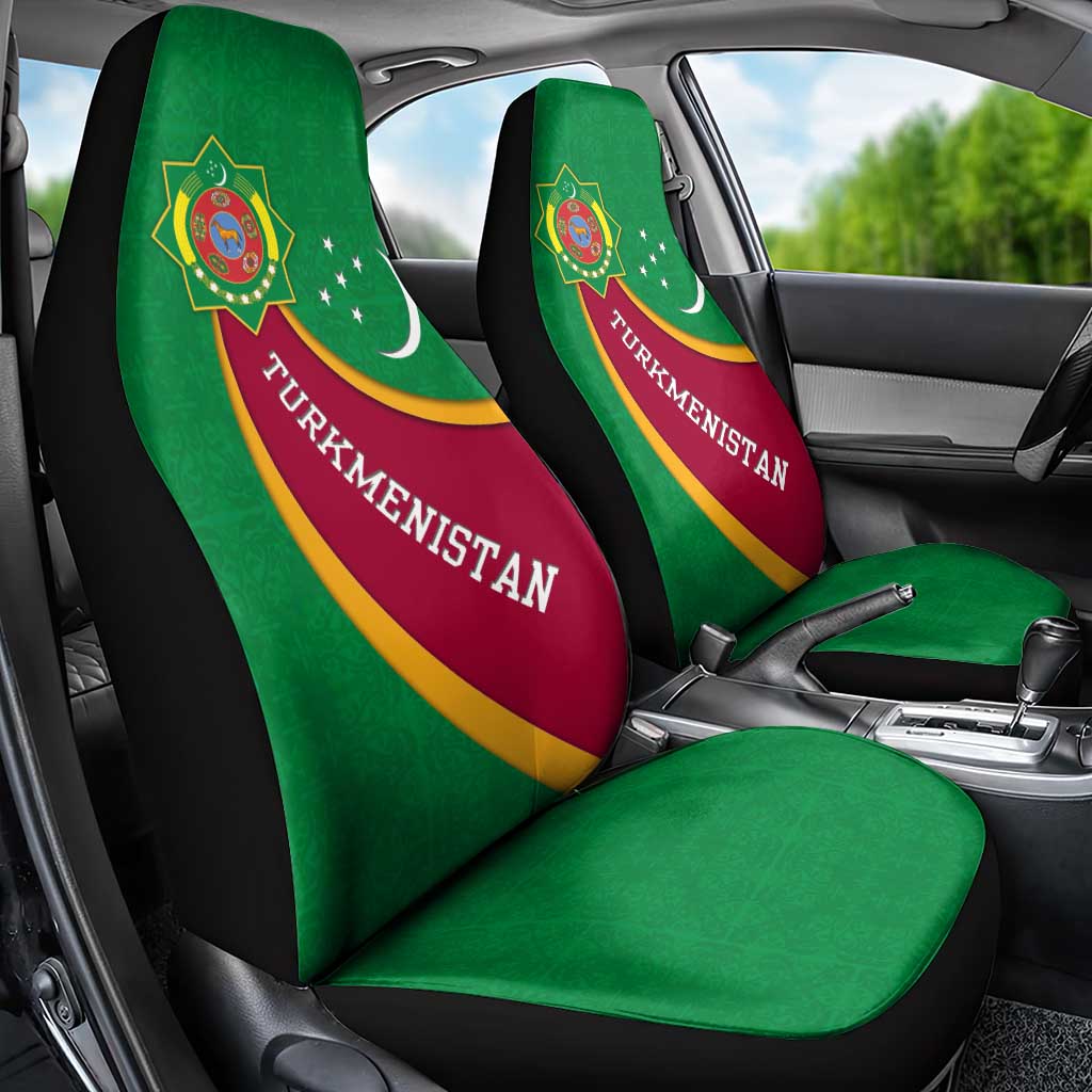 Turkmenistan Green Car Seat Cover with Crescent Moon and State Emblem Design