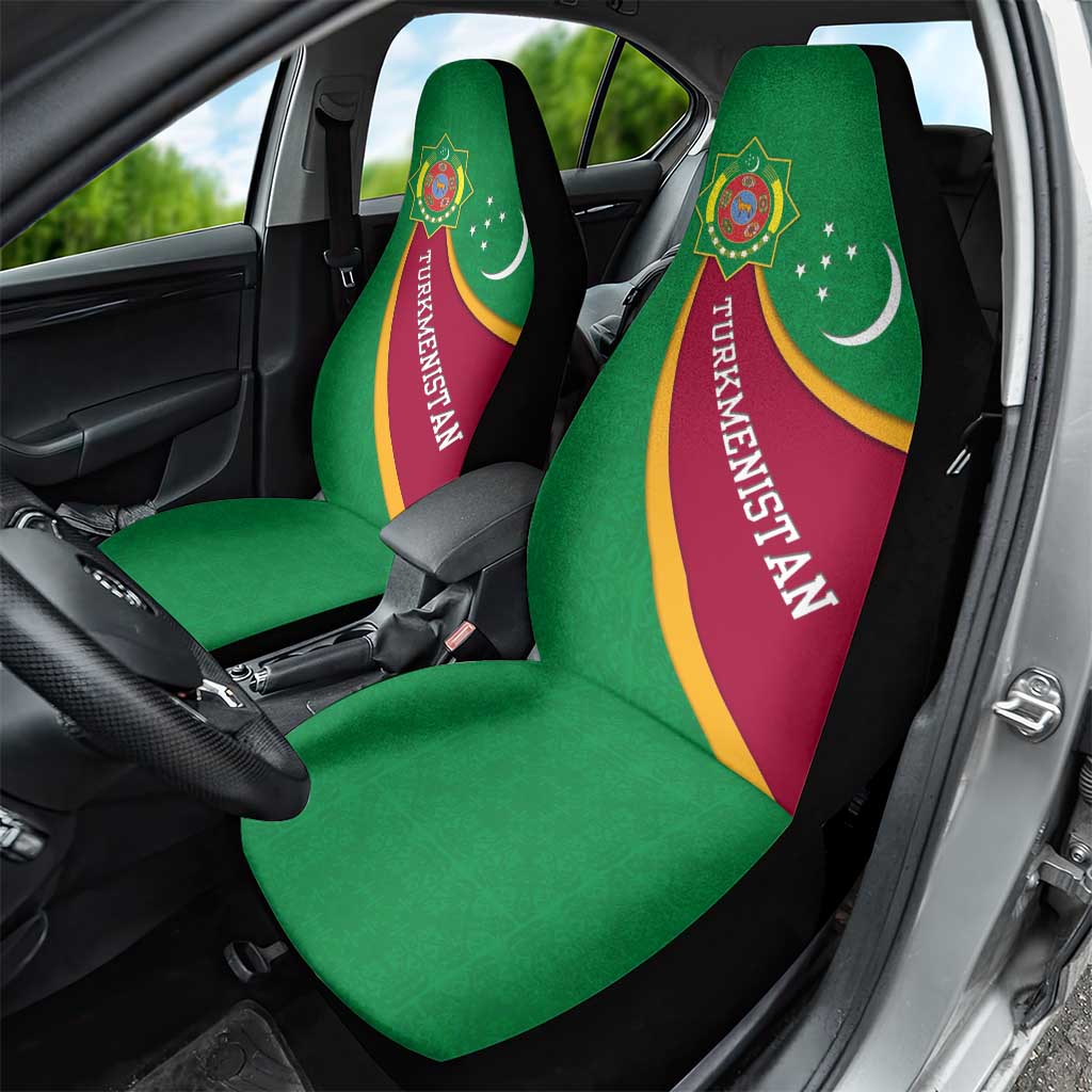 Turkmenistan Green Car Seat Cover with Crescent Moon and State Emblem Design