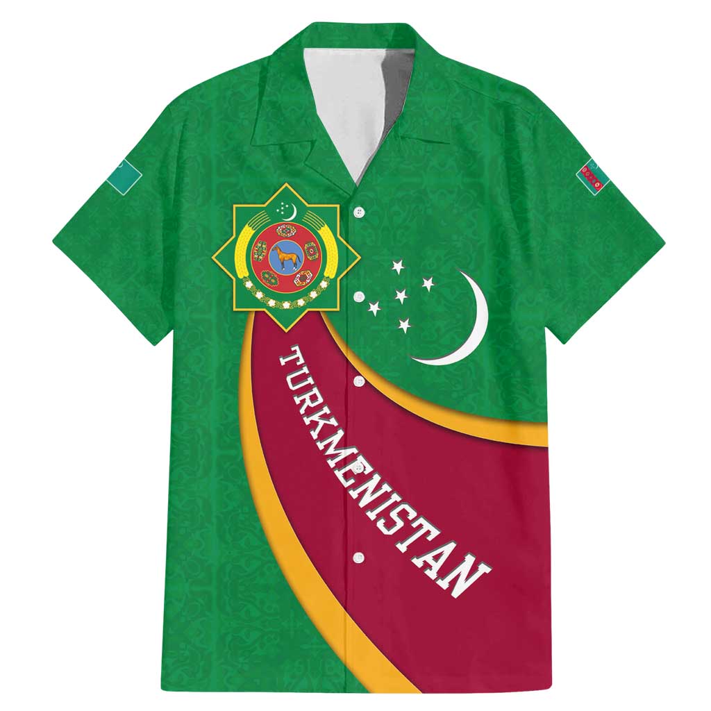 Turkmenistan Green Family Matching Mermaid Dress and Hawaiian Shirt with Crescent Moon and State Emblem Design