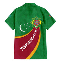 Turkmenistan Green Family Matching Mermaid Dress and Hawaiian Shirt with Crescent Moon and State Emblem Design