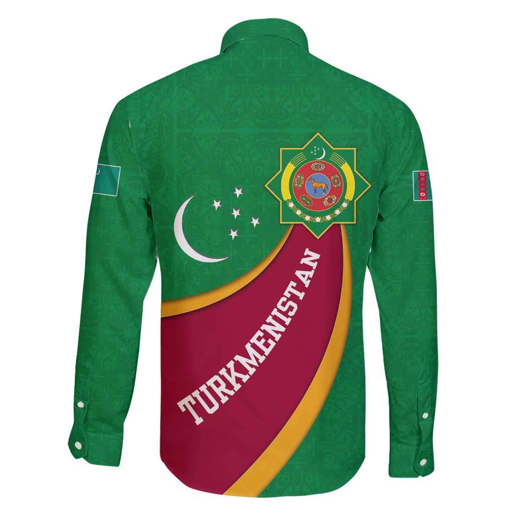 Turkmenistan Green Family Matching Short Sleeve Bodycon Dress and Hawaiian Shirt with Crescent Moon and State Emblem Design