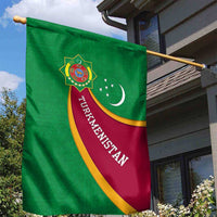 Turkmenistan Green Garden Flag with Crescent Moon and State Emblem Design