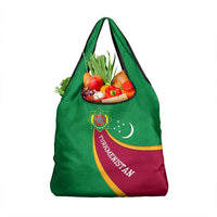 Turkmenistan Green Grocery Bag with Crescent Moon and State Emblem Design