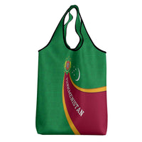 Turkmenistan Green Grocery Bag with Crescent Moon and State Emblem Design