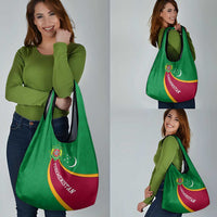 Turkmenistan Green Grocery Bag with Crescent Moon and State Emblem Design