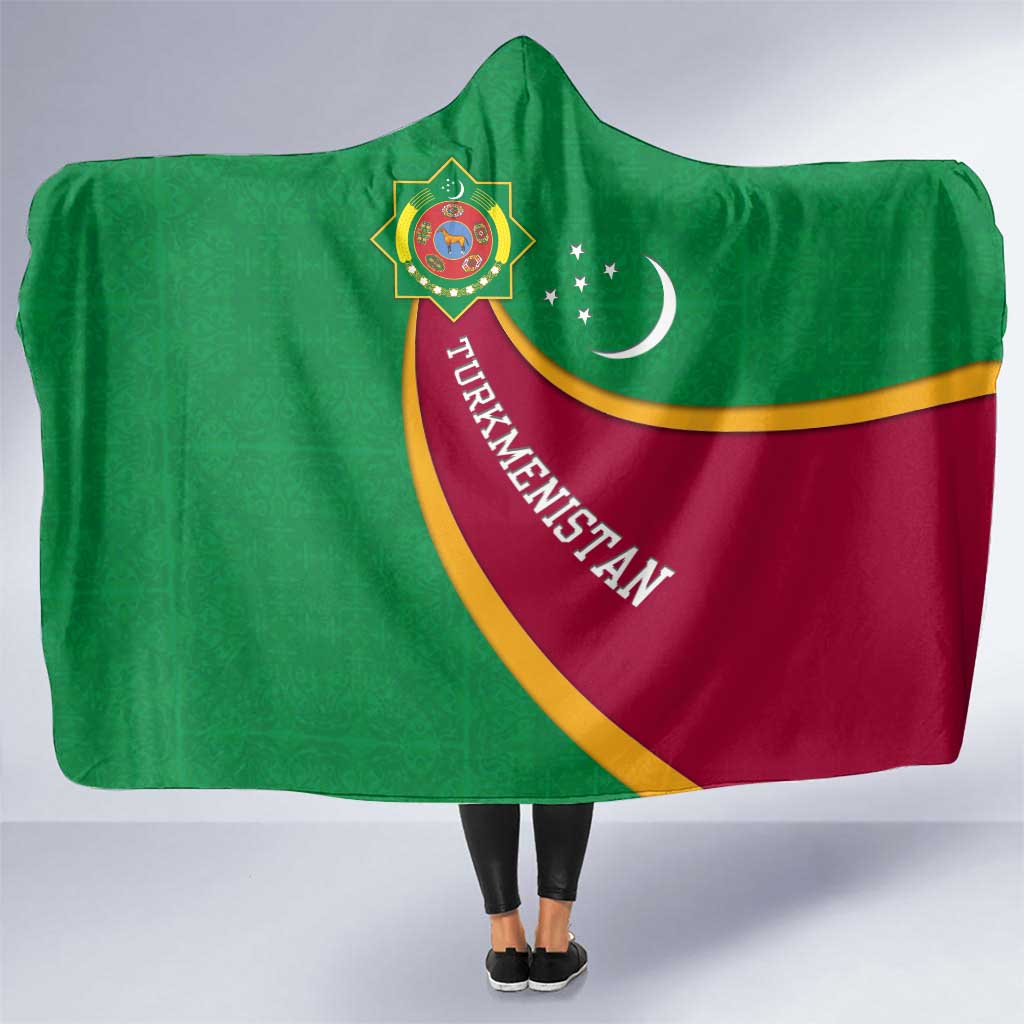 Turkmenistan Green Hooded Blanket with Crescent Moon and State Emblem Design