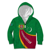 Turkmenistan Green Kid Hoodie with Crescent Moon and State Emblem Design