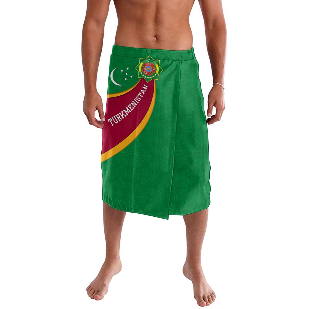 Turkmenistan Green Lavalava with Crescent Moon and State Emblem Design