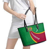 Turkmenistan Green Leather Tote Bag with Crescent Moon and State Emblem Design
