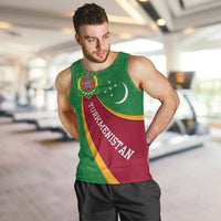Turkmenistan Green Men Tank Top with Crescent Moon and State Emblem Design