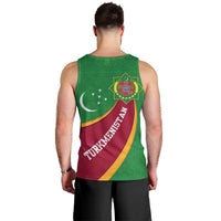 Turkmenistan Green Men Tank Top with Crescent Moon and State Emblem Design