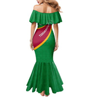 Turkmenistan Green Mermaid Dress with Crescent Moon and State Emblem Design