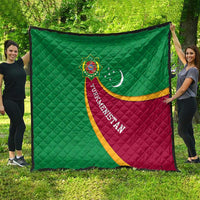 Turkmenistan Green Quilt with Crescent Moon and State Emblem Design