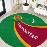 Turkmenistan Green Round Carpet with Crescent Moon and State Emblem Design
