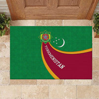 Turkmenistan Green Rubber Doormat with Crescent Moon and State Emblem Design